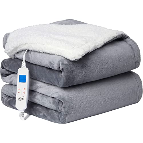 Neo Electric Heated Throw Over Blanket Soft Thickened Flannel Sherpa Reversible (Grey)