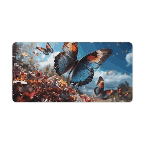 Tapis de souris de jeu grande taille avec papillons et base antidérapante pour bureau