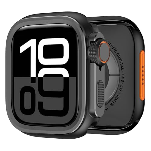 Image of 2 in 1 Metal Rugged Case Compatible with Apple Watch Series 11 10 46mm Shockproof Protect Bumper case with Back Cover Full Protection (Black,46mm)