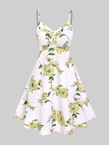 Image of Rosegal Plus Size Women Cottagecore 2PC Floral Sundress Set | Flutter Sleeves Twisted Crop Top, Cottagecore Floral Cami Dress, Vintage Midi Dress Set, Sleeveless Midi Dress