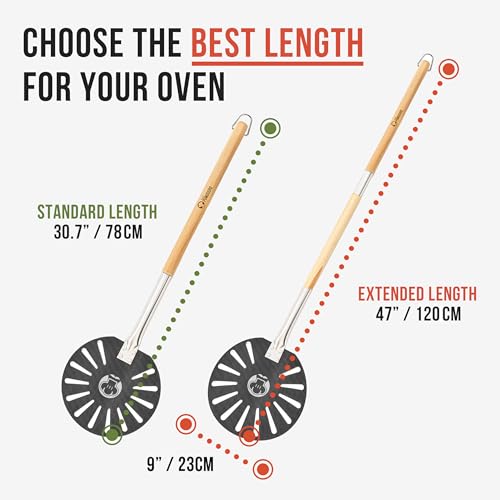 Chef Pomodoro Aluminum 9-Inch Turning Pizza Peel with Detachable Wood Handle for Easy Storage, 47-Inch Long, Gourmet Luxury Pizza Paddle for Baking Homemade Pizza Bread