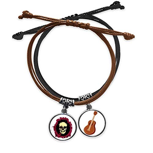 Pulsera de cuero de guitarra con cráneo de Halloween DIYthinker trenzada a mano