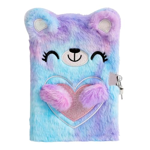 Bangbobi Diario de Peluche niña con Cerradura - A5, 160 páginas, Cuaderno Infantil con Cerradura, Diario de Peluche Osito para niñas para Escribir y Dibujar