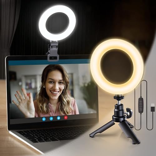 Video Conference Lighting Kit, Ring Light Clip on Laptop Monitor with 5