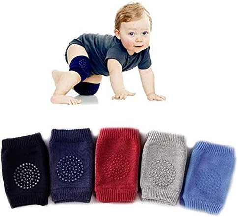 5 Pairs Baby Crawling Anti-Slip Knee Pads, Baby Toddlers Kneepads Baby Leg Warmers (Dark Blue)