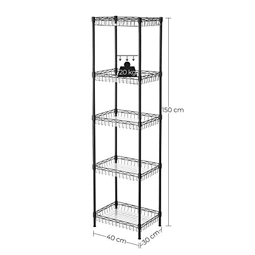 SONGMICS Keukenplank, metalen plank, staande plank, badkamerplank met 4 haken, PP panelen, verstelbare planken… - Image 8