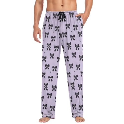 Men's Black Bows Pajama Pants with Elastic Waistband | Soft Lounge Sleepwear | Breathable Sleep Pants for Home（157）3