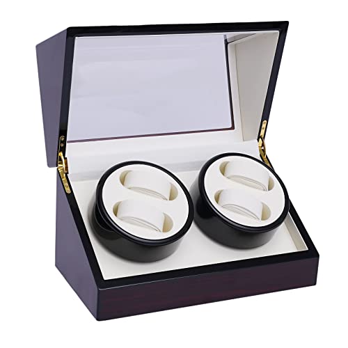 Uhrenbeweger für 4 Uhren, Automatischer Leise aus Holz Uhrenbeweger Box mit Netzteil für Automatikuhren,Gift Cover