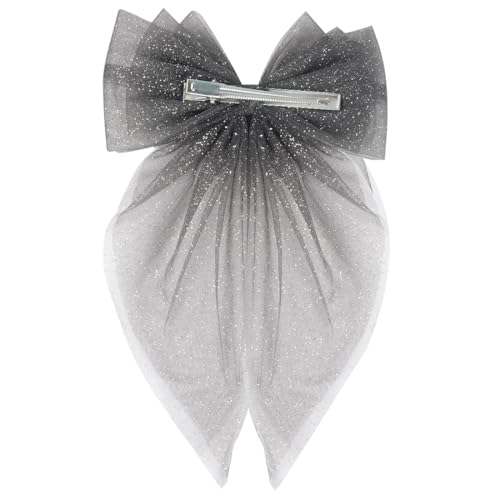 Image of Radhu & Kabby Hair Bows For Women | Anti-Hair Fall Hairclips | Girls Net Tail Hairbow | Clips Hair Accessories | Pack of 2 | Hand made Net Bows | Black & White Colour