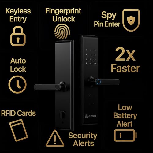 Image of Elara Echo Lite Basic Smart Door Lock - 6-in-1 Access: Fingerprint, Card, PIN, Keys & Non-WiFi, Black (2-Year Warranty) (Basic)