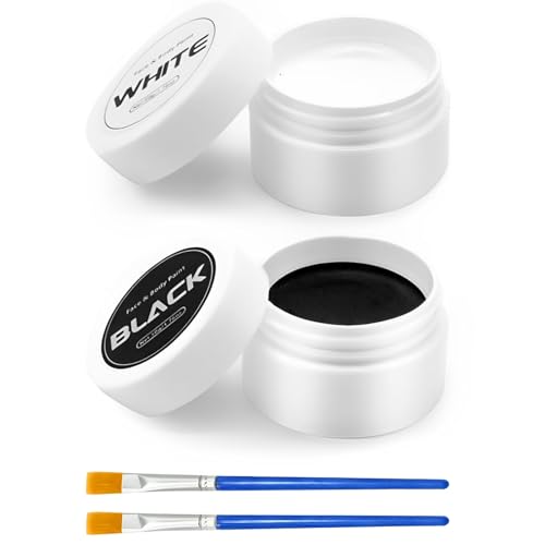 Lot de 2 peintures pour le corps noir, pour le visage, pour Halloween, carnaval et fêtes costumées, 2 pinceaux, pour maquillage de théâtre, Halloween, maquillage de carnaval, maquillage de fête