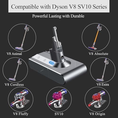 Image of 70 Min Upgraded V8 Battery Replacement, Compatible with Dyson SV10 V8 Animal Absolute Motorhead Fluffy Vacuum Cleaners