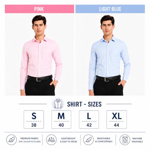 Image of Men's Solid Formal Shirt | Premium Cotton Rich Full Sleeves Shirt | Comfort Fit Office Wear Shirt with Single Chest Pocket | Stylish Casual & Formal Shirt for Men