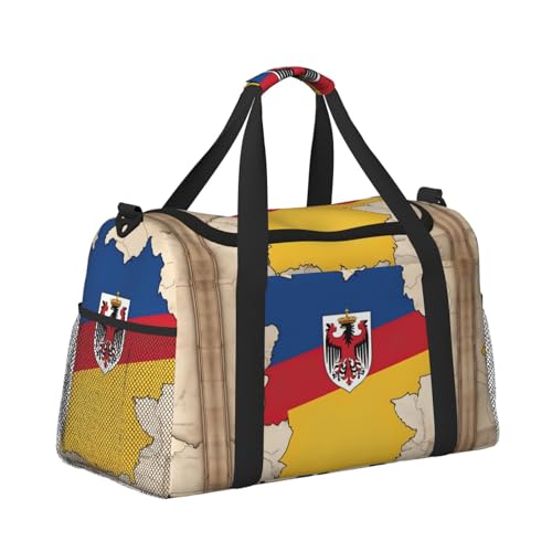 Thuringia flag Map with an eagle pattern print Travel Duffle Bag Gym Bag for Women,Puffer Tote Bag,Weekender Overnight Bag Organizer3