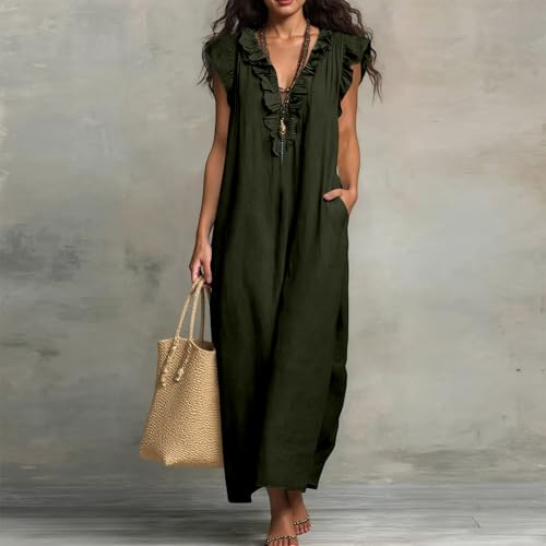 Robe longue ample en coton vert taille S pour masquer les complexes - 3