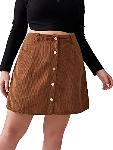 Milumia Women s Plus Size Corduroy Skirt Button Down Skirt Brown 4X-Large Plus