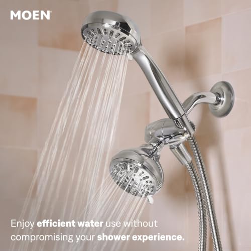 Moen 8-Function Combo Shower Head with Handheld Shower Head and Hose, 3-Way Diverter, Wall Mount Dual Shower Head, Chrome, 280C1 by Moen - Used condition - Image 4