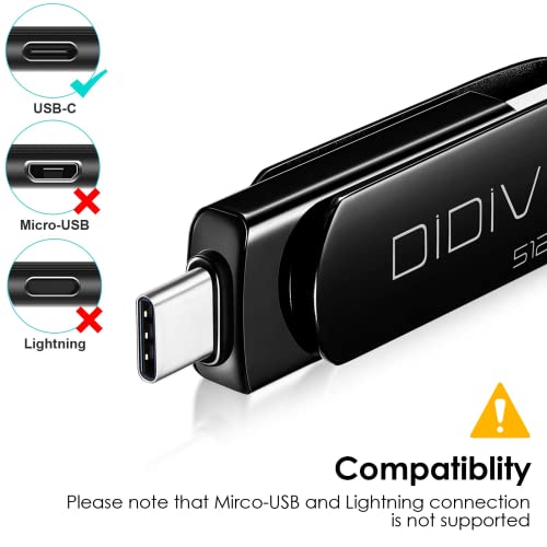 Didivo 512Gb Flash Drive Usb C Thumb Drive 2 In 1 Dual Type C Usb 3.1 Flash Drive High Speed Metal Usb Memory Stick 512Gb Photo Stick For Pc, Tablet, Macbook,Usb-C Android Phone #TOP2