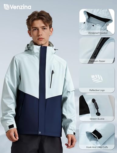 Image of Venzina Men's Waterproof Rain Jacket-Lightweight Windbreaker with Color Block Design, Breathable for Urban Outdoor, Daily Commuting I Fashion Unisex Couple Jacket