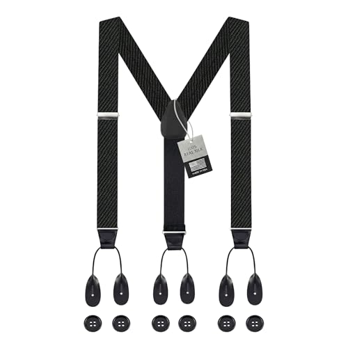 Image of HOLD'EM Tuxedo Suspenders Formal Black 100% Silk Made in USA Button Suspenders for Men Wedding Tux Suspenders for Men