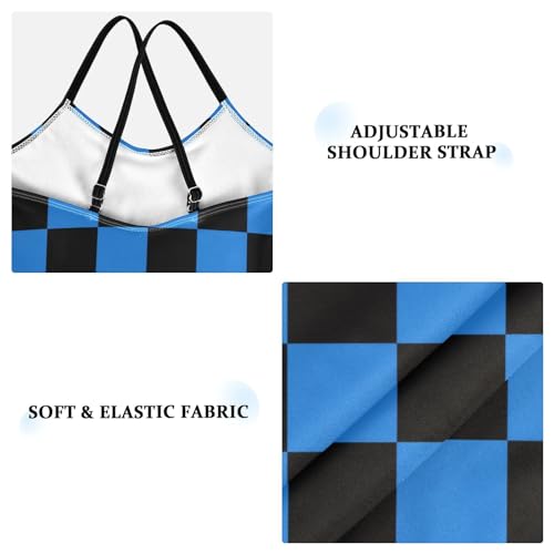 Image of Black and White Chess Girls One Piece Swimsuits Board Marble Tile Sport Halter Swimwear Beach Bathing Suit 3T
