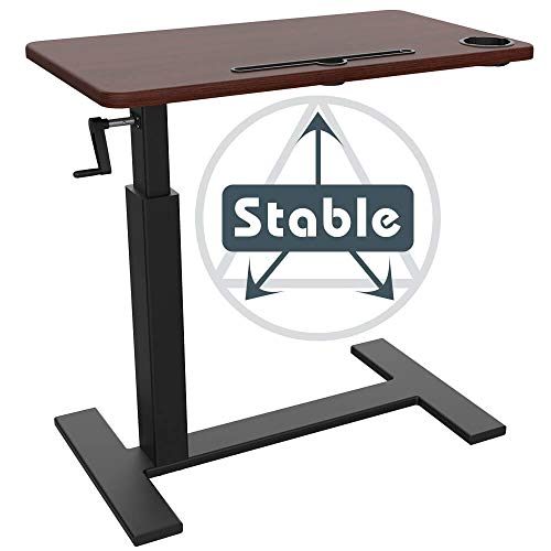 Balee Crank Overbed Table Adjustable Height Desk Rolling Over Bed Bedside Table with Wheels Sit-Stand Laptop Desk Hospital Bed Table Desk for Home and Office Use (Black and red Table)