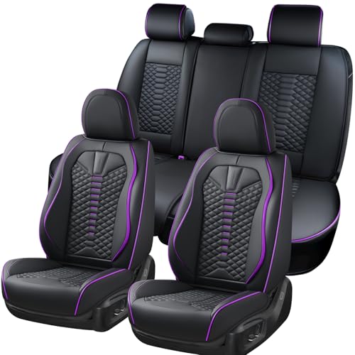 Coverado Leather Seat Covers Car Seat Covers Full Set Nappa Leather Seat Covers for Cars Car Seat Protectors Waterproof 5 Seats Black&Purple Automotive Seat Covers Fit for Most Cars Trucks