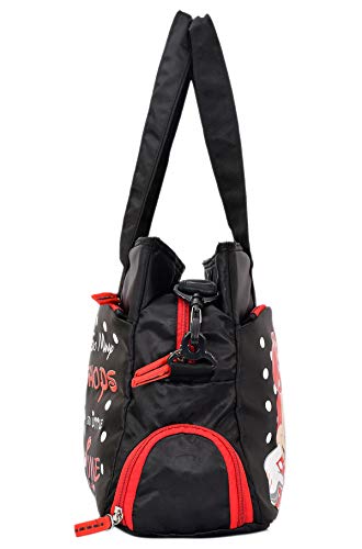 Image of Kuber Industries Women's Disney Print Satin Twill Fabric Stylish Shopping,Travel Handbag, Black-KUBMART01949