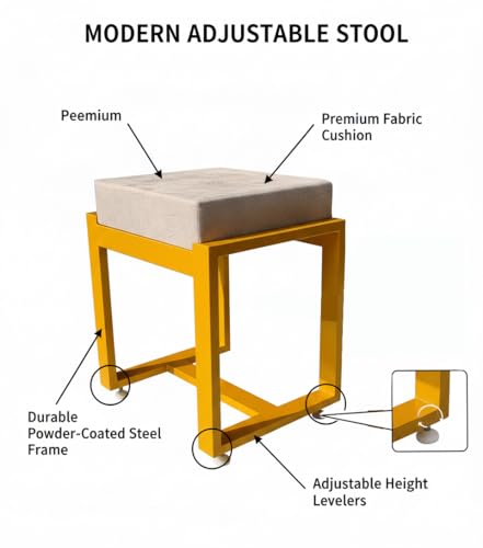 Image of Metal Single Seater Stool with Cushion for Living Room | Heavy Duty Iron Frame with Powder Coating | Comfortable Seating for Home & Office | 14 inchx14 inchx19 inch Inch | Golden