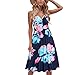 Sling Kleid Damen Sexy V-Ausschnitt Knopfdekoration Hohe Taille Damen A-Linie Kleid Sommer Ärmellos Exquisit Blumen/Leoparden Druck Mittlere Länge Damen Schwingender Kleid K-Navy2 S