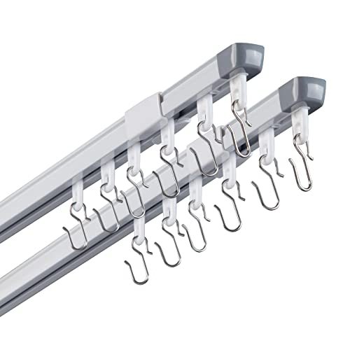 ACMEART Ceiling Curtain Track,Retractable Ceiling Track for Curtains,2.8-5.2ft,Room Divider Curtain Rod,Ceiling Rails Set with Silent Rollers and Hooks for Living room/Bedroom/Shower/RV,2 Sets