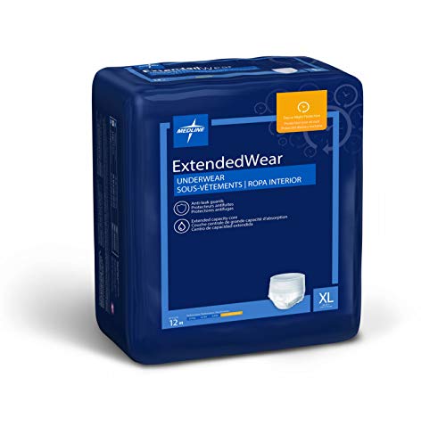 Medline Protection Plus Extended Capacity/Overnight Protective Underwear, X-Large, 12 Count (Pack of 4) (packaging may vary)
