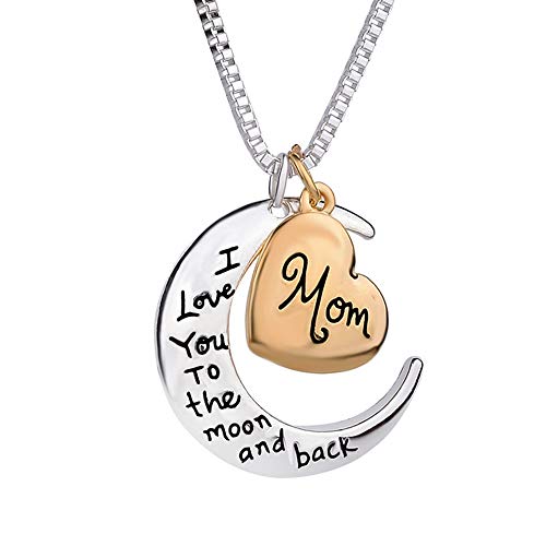 Orangelove 18K White Gold Plated Mom I Love You To The Moon And Back Engraved Hypoallergenic Pendent Necklace Gift for Women