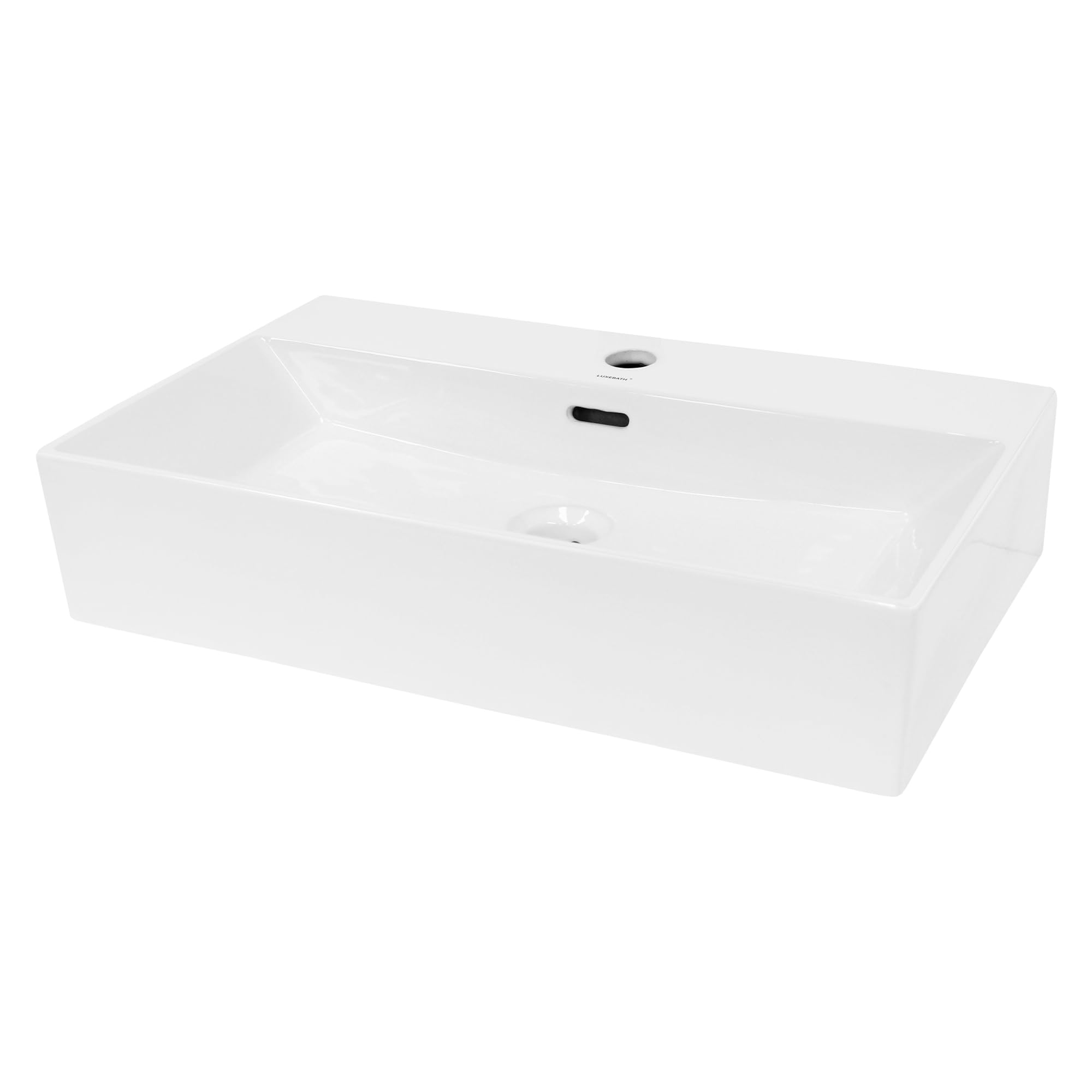 ECD Germany Lavabo da Appoggio in Ceramica Bianco Lucido Rettangolare 605x365x130 mm Design Moderno Lavello Lavandino Lavamano Bacinella per Ospiti Sanitari Rubinetteria per Bagno Casa