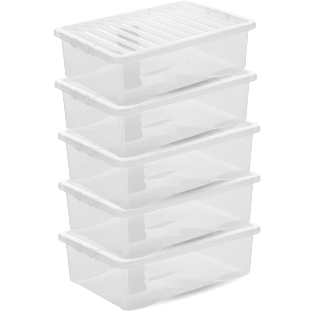 PD- 32L Clear Plastic Storage Boxes with Lids - Stackable Under Bed Storage Containers for Clothes, Toys, Shoes - Home, Bedroom, Garage, Kitchen Organization - Strong Durable Design - 60x40x18cm (5)