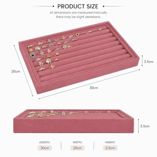 Image of La Trove Velvet Ring Organizer Tray for Drawer, Earrings, Cufflinks, Pink