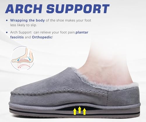 Image of KuaiLu Mens Slippers Orthopedic Arch Support Suede Fluff Plush Home Shoes | Comfortable Plantar Fasciitis Slip-on Bedroom Warm House Garden Footwear Fuzzy Clogs Slippers Indoor Outdoor Pantuflas