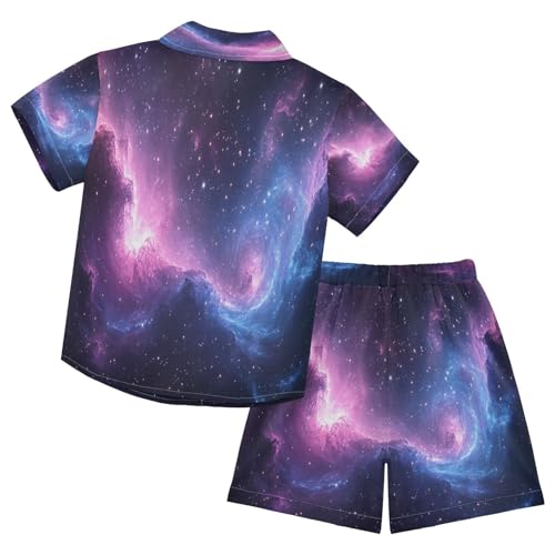 Boccsty Purple Space Galaxy Pattern Boy Summer Shorts Sets Hawaiian Toddler Boys T-Shirt & Pants 2 Pcs 3T2