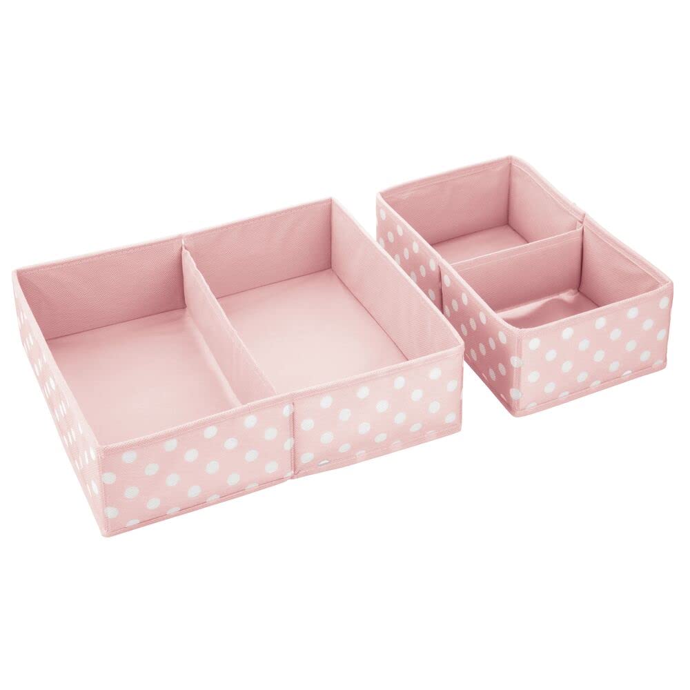 mDesign Set da 2 Scatole per armadi in Fibra Sintetica in 2 Misure – Organizer Multiuso a 2 Scomparti – Ceste portaoggetti in Tessuto per cameretta Bimbi con Design a Pois – Rosa e Bianco