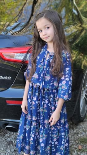 fioukiay Girls Fall Dress Long Lantern Sleeve V-Neck Floral Printed Smocked Waist Maxi Dresses Holiday2