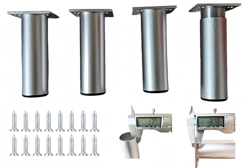 PUTOAHAO 4 Piezas Patas para Muebles de Aleación Aluminio (Diámetro 38mm),Patas Regulables para Muebles (0-15mm),Pies de Muebles,Patas Mueble para Mesas,Mesillas,Estanterías,Estantes (Plateadas,20cm)