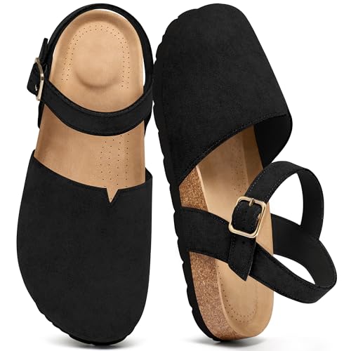 Image of Ecetana Womens Sandals Dressy Summer Closed Toe Flats Comfortable Cork Footbed Casual Walking Shoes