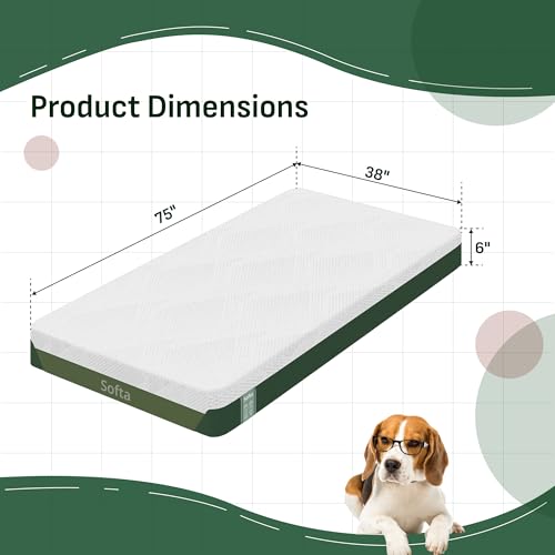 Image of Softa 6 inch Twin Cooling Gel Memory Foam Mattress, Viscose from Bamboo, Medium Firm, Certi-PUR & Oeko-TEX Certified, 10-Year Warranty, Green Tea Support Foam, Washable, Mattress in a Box