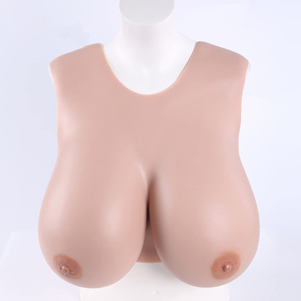 Prótesis de mama femenina de resección de senos con cuello bajo para cosplay, pecho falso, estilo chaleco crossdresser (copa D)