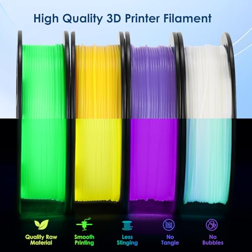 Image of RepRapper 4 x 250g Glow Colors Pack, Glow in the Dark PLA Filament 1.75mm (+- 0.03mm) for 3D Printer, 4x250g Spools - Yellow, Purple, Green, White to Rainbow