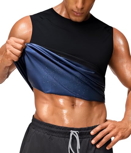 Junlan Sauna Shirt for Men - Waist Trainer Sweat Vest Gym Top for Gym Workout(Black,X-Large)
