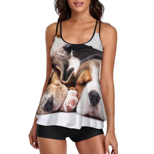 Tankini Chien Qui Dort maillot de bain 2 pièces avec short de garçon et robe de plage pour femme