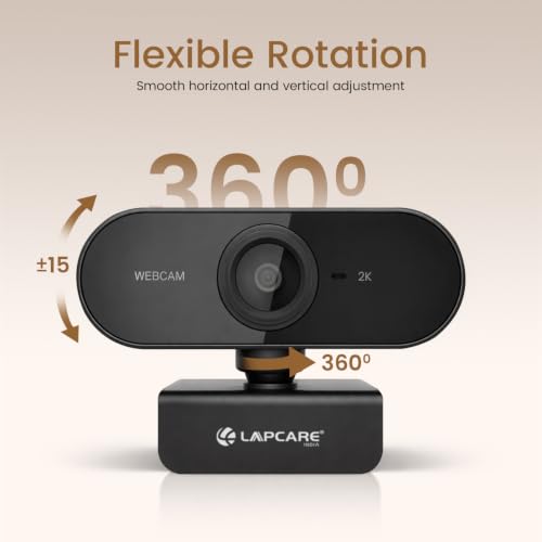 Image of Lapcare 2K USB Webcam, 5P Lens, 5.0MP Camera, Noise isolating Microphone,Auto-White Balance, Auto-Exposure, Built-in Mic, for Teams, FaceTime, PC /Laptop