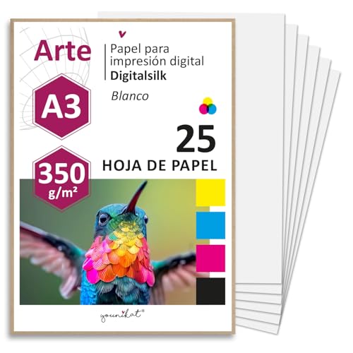 younikat 25 hojas de papel premium para impresión digital con superficie satinada 350 g/m² I estucado blanco A3 I impresiones fotográficas Digital-Silk I dv1571