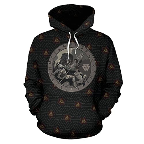 Sweat à capuche homme imprimé loup Odin et Valknut vêtement vintage M